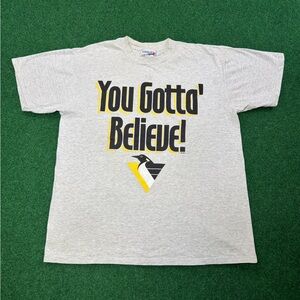 Vintage 90s Pittsburgh Penguins Chalk Line You Gotta Believe XL NHL T Shirt